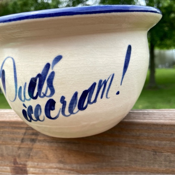 Dad’s Ice Cream Blue Letters Cream Pottery Crock Bowl Harry & David 4" x 6.5 NEW - Picture 4 of 9